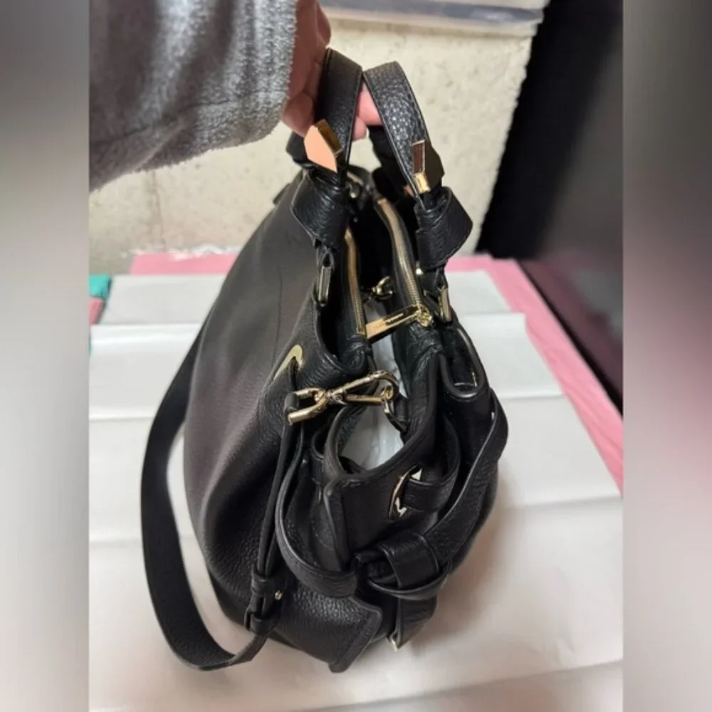 Michael Kors Greta Large Pebbled Leather Satchel Black - Picture 7 of 14